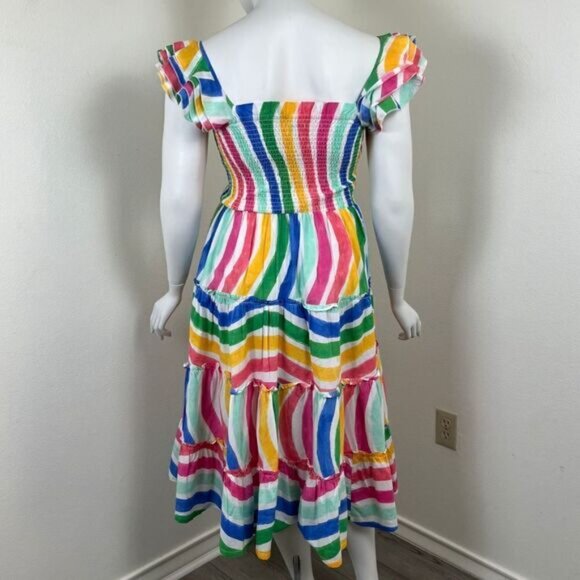 Crown & Ivy Womens Size L Cotton Striped Ruffle Pullover Midi Teired Dress Party - Picture 9 of 14